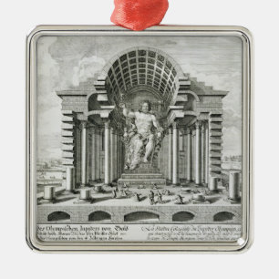 Ornement Carré Argenté Statue de Zeus olympien, faite par Phidias en or a