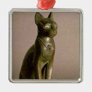 Ornement Carré Argenté Statuette d'un chat représentant la déesse Baste