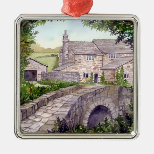 Ornement Carré Argenté Stone Bridge Watercolor (Devant)