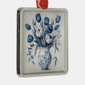 Ornement Carré Argenté Style bleu et blanc Delft bouquet de tulipe design (Droite)