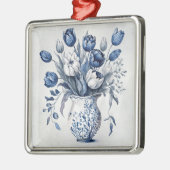 Ornement Carré Argenté Style bleu et blanc Delft bouquet de tulipe design (Gauche)