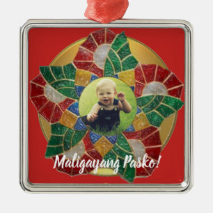 Ornement Carré Argenté Style philippin élégant de Parol, FilAm,