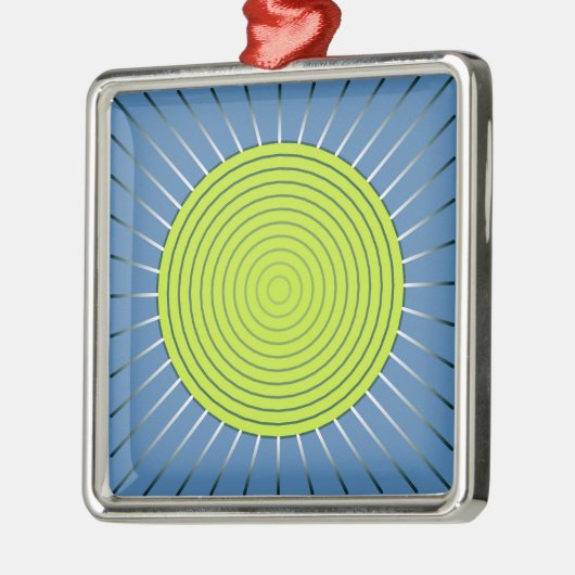 Ornement Carré Argenté Sunburst géométrique moderne - Lime et bleu Denim (Gauche)