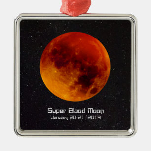Ornement Carré Argenté Super Blood Moon Eclipse 2019