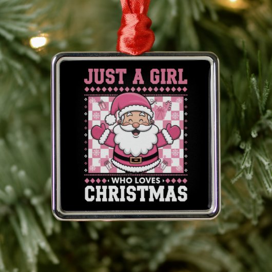 Ornement Carré Argenté Super Juste Une Fille Qui Aime Noël Noël Noël Père (Arbre)