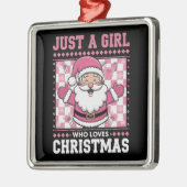 Ornement Carré Argenté Super Juste Une Fille Qui Aime Noël Noël Noël Père (Gauche)