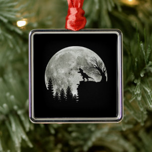 Ornement Carré Argenté T-rex Roar Sur Montagne Halloween Lune Cadeau