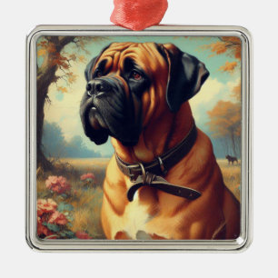 Ornement Carré Argenté Tableau Bullmastiff vintage