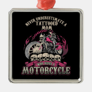Ornement Carré Argenté Tattoo Mom Biker ne sous-estime jamais la moto