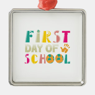 Ornement Carré Argenté Teacher Gift First Day Of School