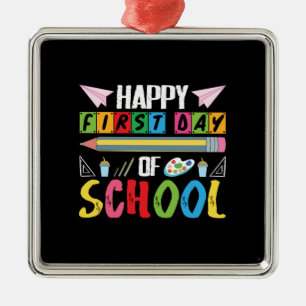 Ornement Carré Argenté Teacher Gift   Happy First Day Of School