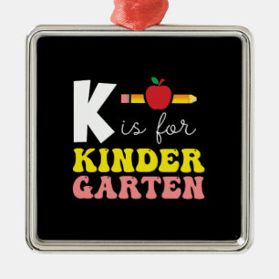 Ornement Carré Argenté Teacher Gift   K Is For Kinder Garten
