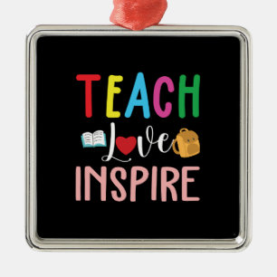 Ornement Carré Argenté Teacher Gift Teach Love Inspire