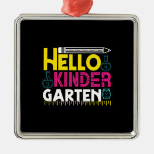 Ornement Carré Argenté Teacher Hello Kinder Garten