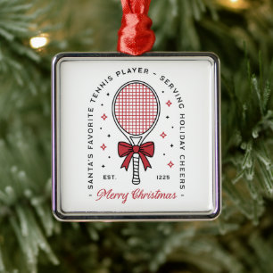 Ornement Carré Argenté Tennis joyeux Noël vœux drôles rouges esthétique