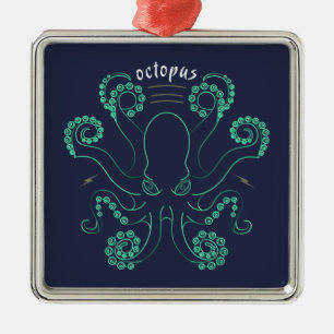 Ornement Carré Argenté Tentacules de céphalopodes octopus