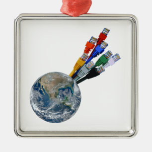 Ornement Carré Argenté Terre connectée au réseau Ethernet