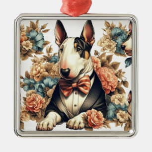 Ornement Carré Argenté Terrier Floral Cute Retro