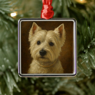 Ornement Carré Argenté Terrier West Highland White