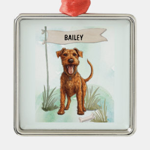 Ornement Carré Argenté Tervueren irlandais aquarelle chien personnalisé