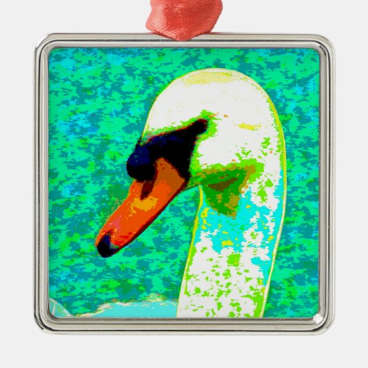 Ornement Carré Argenté Tête de cygne blanche majestueuse (Devant)