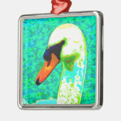 Ornement Carré Argenté Tête de cygne blanche majestueuse (Gauche)