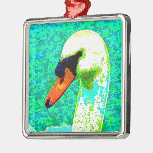 Ornement Carré Argenté Tête de cygne blanche majestueuse (Gauche)