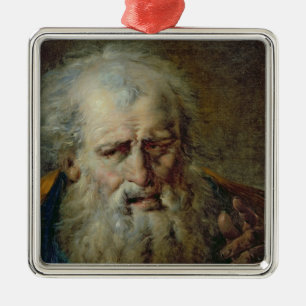 Ornement Carré Argenté Tête d'un vieil homme