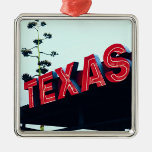 Ornement Carré Argenté Texas Red Neon Lights USA Amérique