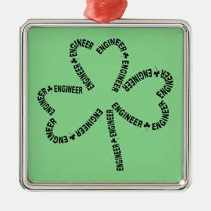 Ornement Carré Argenté Texte de l'ingénieur shamrock