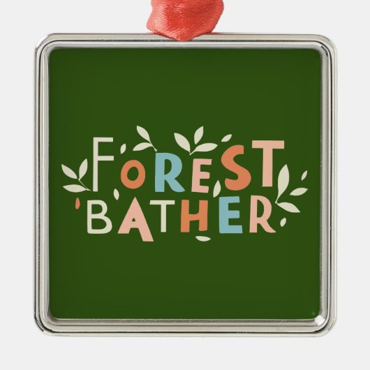 Ornement Carré Argenté Texte personnalisé du segment de forêt (Devant)