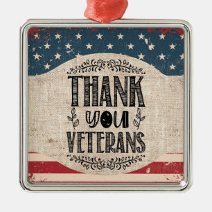Ornement Carré Argenté Thank You Veterans Ornament