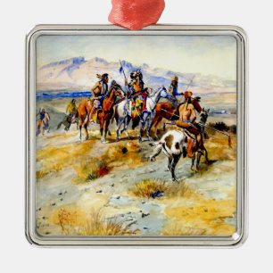 Ornement Carré Argenté "The Coming of the White Man" par Charles M Russel