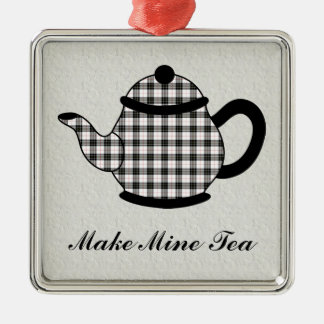 Ornement Carré Argenté Théière V3 de plaid de tartan