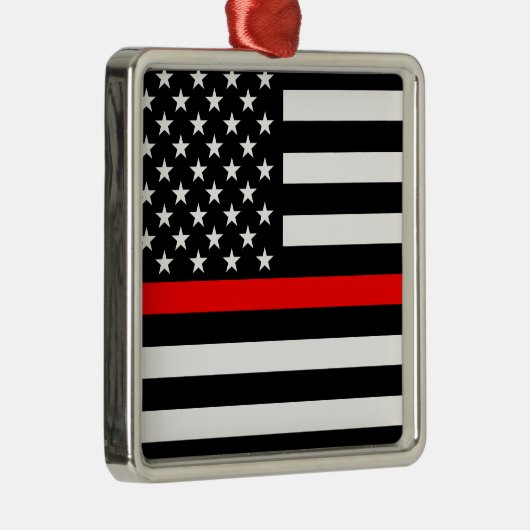 Ornement Carré Argenté Thin Red Line American Flag Black and White (Droite)