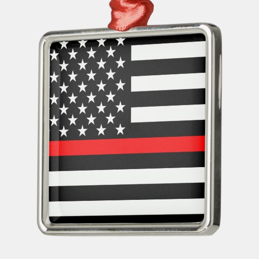 Ornement Carré Argenté Thin Red Line American Flag Black and White (Gauche)