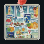 Ornement Carré Argenté Timbres de la Floride<br><div class="desc">Caractéristiques de conception ce un collage des scènes de la Floride.</div>