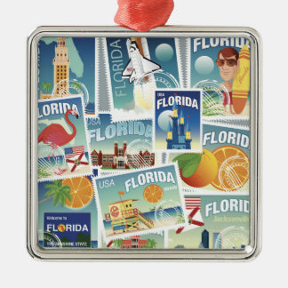 Ornement Carré Argenté Timbres de la Floride