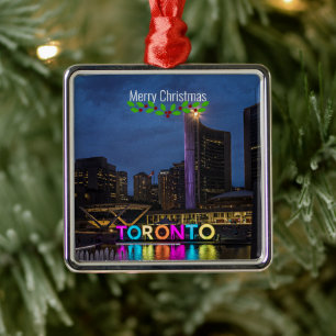 Ornement Carré Argenté Toronto Colorful Skyline