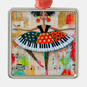 Ornement Carré Argenté Touches de piano fantaisistes Musique Ballerine
