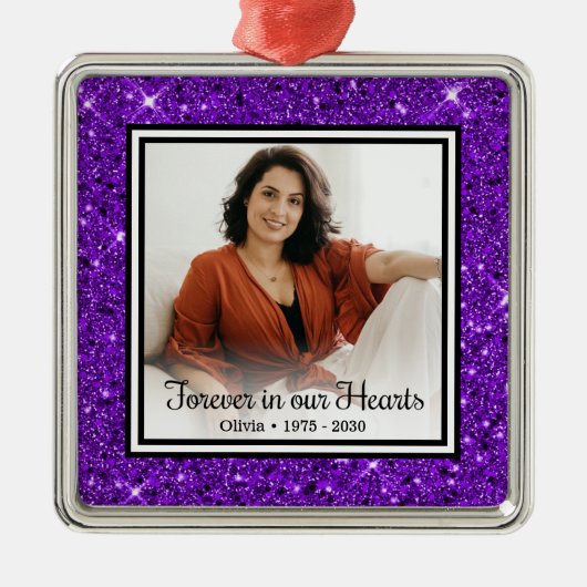 Ornement Carré Argenté Toujours Dans Nos Coeurs Parties scintillant Mémor (Devant)