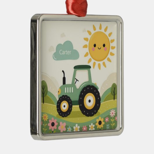 Ornement Carré Argenté Tracteur/exploitation agricole personnalisé (Droite)