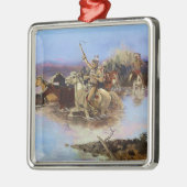 Ornement Carré Argenté "Traverser la rivière" par Charles M Russell (Gauche)