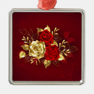 Ornement Carré Argenté Trois roses de joaillerie