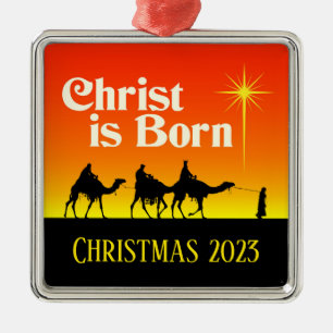 Ornement Carré Argenté Trois Sages Étoile de Bethléem Noël