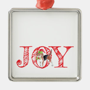 Ornement Carré Argenté typographie de fête JOY noël chien fête