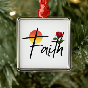 Ornement Carré Argenté Typographie Faith Black avec rose