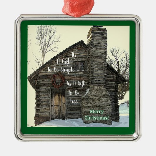Ornement Carré Argenté Un Cadeau Pour Être Simple/Joyeux Cabine De Noël/J (Devant)