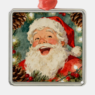 Ornement Carré Argenté Un joyeux Père Noël rétro Noël vintage