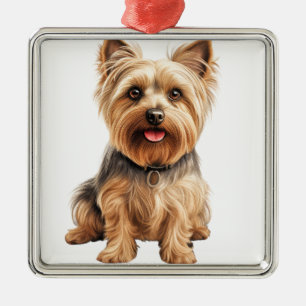 ORNEMENT CARRÉ ARGENTÉ UN PETIT CHIEN DE TERRIER SILKY